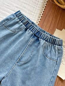 Vintaside Kids Conjunto de Regata Casual Simples de Verão com Decote Redondo e Shorts Denim Lavados Versáteis e Casuais para Meninas, Adequado para Viagens, Férias ou Lazer Diário para Participar de Reuniões Familiares - Rosa chiclete - Visão 8