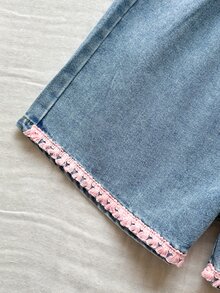 Vintaside Kids Conjunto de Regata Casual Simples de Verão com Decote Redondo e Shorts Denim Lavados Versáteis e Casuais para Meninas, Adequado para Viagens, Férias ou Lazer Diário para Participar de Reuniões Familiares - Rosa chiclete - Visão 9