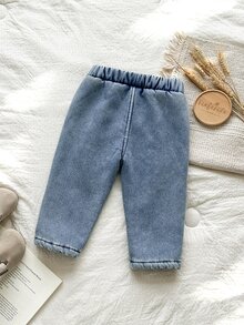 Vintaside Kids 男嬰秋季系列 毛絨保暖可水洗牛仔長褲 休閒基礎圖案慢跑褲 性別揭曉淺藍色 - 中等水洗藍 - 查看 3