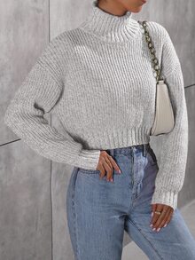 Calvaya Marled High Neck Drop Shoulder Sweater,Long Sleeve Tops Knit Pullover Fall Winter Sweater - Light Grey - View 6
