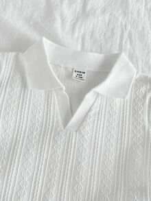 SHEIN Vintaside Kids 男嬰藍白條紋夏季休閒端莊海灘度假家庭套裝，短袖翻領上衣搭配時尚水洗牛仔褲 - 白色 - 查看 3
