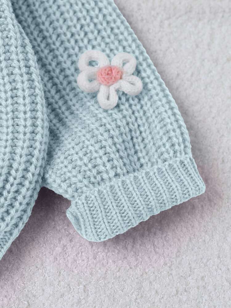 SHEIN 1 buah Sweater Bayi Perempuan Warna Pink Leher Bulat dengan Bordir Huruf "Baby" dan Dekorasi Bunga 3D, Gaya Minimalis Segar yang Lucu, Ketebalan Standar, Jahitan Rapi, Manset Ketat, Tekstur Halus, Sentuhan Lembut, Serbaguna untuk Pemakaian Sehari-hari, Jalan-jalan, Bermain di Luar Ruangan, Cocok untuk Musim Semi dan Musim Gugur - Baby Blue - View 5
