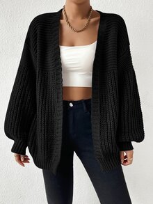 Calvaya Open Front Drop Shoulder Cardigan,Long Sleeve Tops Fall Winter Cloth For Women - Black - View 6