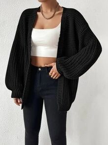Calvaya Open Front Drop Shoulder Cardigan,Long Sleeve Tops Fall Winter Cloth For Women - Black - View 5
