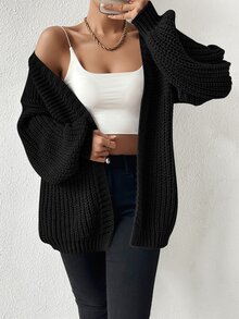 Calvaya Open Front Drop Shoulder Cardigan,Long Sleeve Tops Fall Winter Cloth For Women - Black - View 8