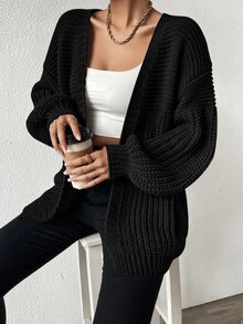 Calvaya Open Front Drop Shoulder Cardigan,Long Sleeve Tops Fall Winter Cloth For Women - Black - View 4