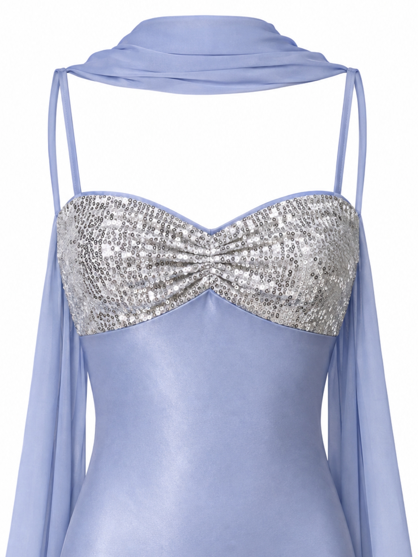 Ombre Blue Silver Sequins Scarf Detail Midi Dress, view 4