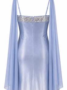 Zerodot Women Ombre Light Blue Sequins Scarf Detail Midi Elegant Romantic Dress Party Party Night Dinner Going Out Fall Pre Fall - Baby Blue - View 6