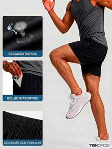 TekDrob Quick-Dry Straight Shorts With Drawstring Waistband And Inseam Pocket - Black - View 1