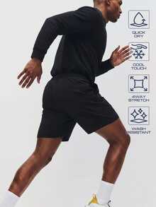 TekDrob Quick-Dry Straight Shorts With Drawstring Waistband And Inseam Pocket - Black - View 5