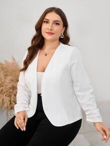 SHEIN Clasi 女款大尺碼輕量白色開襟西裝外套，柔軟舒適長袖休閒夾克 - 白色 - 查看 9