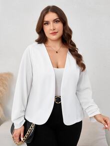 SHEIN Clasi 女款大尺碼輕量白色開襟西裝外套，柔軟舒適長袖休閒夾克 - 白色 - 查看 7