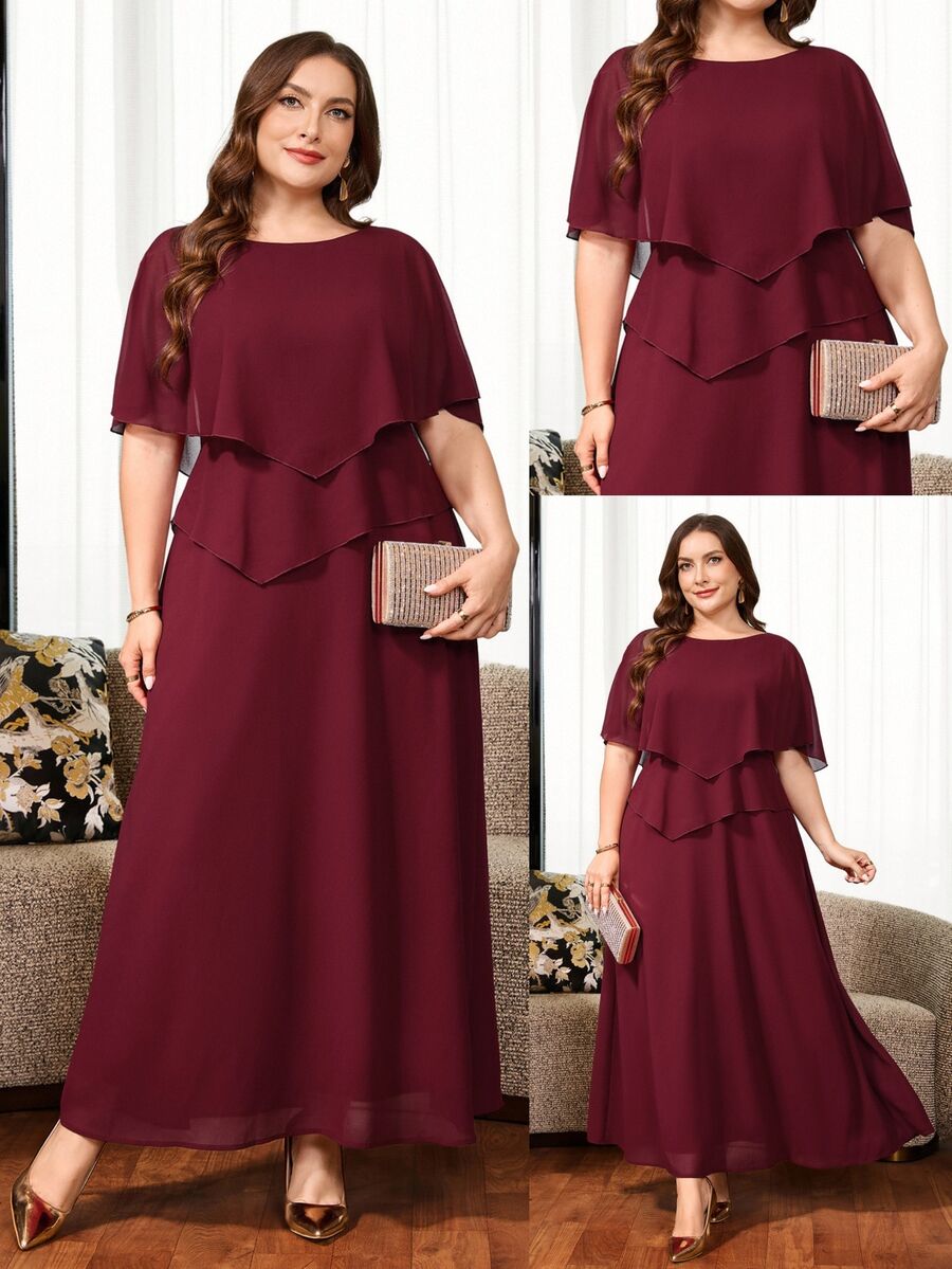 Reflora Plus Size Elegant Solid Color Party Dress
