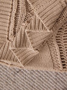 Freevana Plus Size Solid Color Hollow Knit Sweater Formal Vacation Khaki Fall Casual Loose Fit Boho Traditional Evening - Khaki - View 8