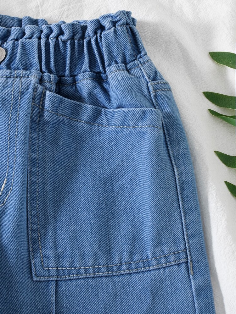 Women's Light Blue Denim Jeans, Elastic Waist Design, Wide Leg Straight Fit, Back Pocket With Stitching Decoration, Suitable For All Seasons, Daily Commute, Casual Outings Or Home Wear, Pairs Well With T-Shirts And Shirts, Loose Cut With Great Body Inclusivity And Unrestricted Movement - Medium Wash - View 4