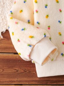 SHEIN Elladie kids 女童清新花卉圖案毛絨拉鍊外套，適合春秋冬季，日常休閒、外出、度假，優雅可愛穿搭 - 杏色 - 查看 9