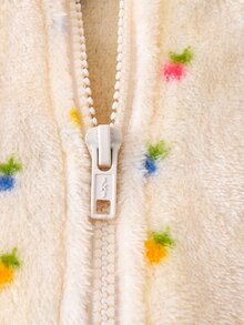 SHEIN Elladie kids 女童清新花卉圖案毛絨拉鍊外套，適合春秋冬季，日常休閒、外出、度假，優雅可愛穿搭 - 杏色 - 查看 8