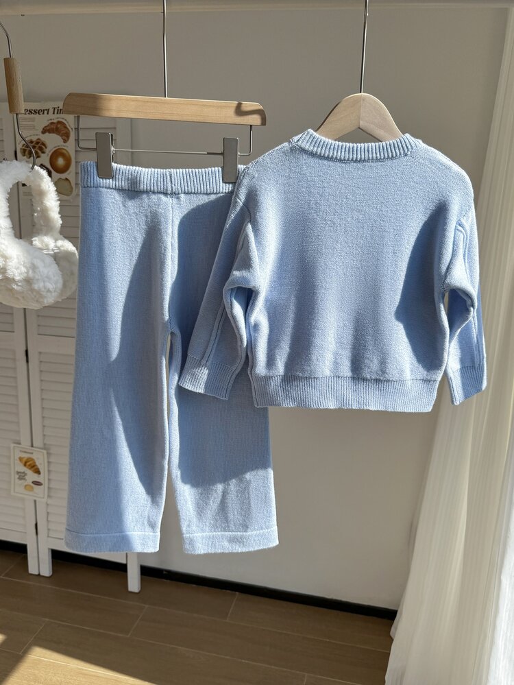 Genkimix Kids Girls' Autumn/Winter Fashion Heart Pattern Jacquard Knit Sweater Long Sleeve Top & Black Long Pants Set Pullover - Dusty Purple - View 2