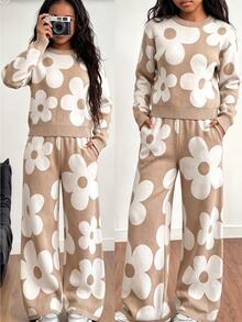 Girls' Autumn/Winter Fashion Pattern Jacquard Knit Sweater Long Sleeve Pullover & Long Pants Set - Multicolor - View 8