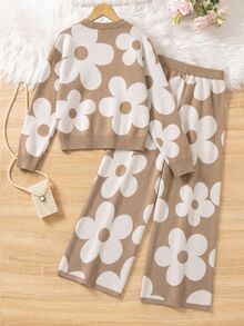 Girls' Autumn/Winter Fashion Pattern Jacquard Knit Sweater Long Sleeve Pullover & Long Pants Set - Multicolor - View 2