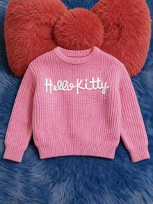 HELLO KITTY AND FRIENDS | SHEIN Vintaside Kids 女童 1件 3D刺繡裝飾圓領針織衫，百搭休閒日常穿著，秋冬套頭衫 - 藕粉色 - 查看 7