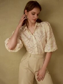 MOTF PREMIUM CONTRAST SEQUIN EMBROIDERY SHIRT - Pink - View 2