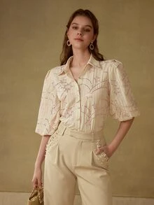 MOTF PREMIUM CONTRAST SEQUIN EMBROIDERY SHIRT - Pink - View 5