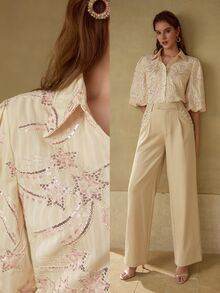 MOTF PREMIUM CONTRAST SEQUIN EMBROIDERY SHIRT - Pink - View 7