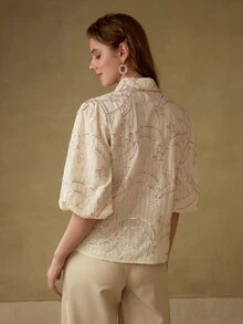 MOTF PREMIUM CONTRAST SEQUIN EMBROIDERY SHIRT - Pink - View 3