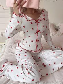 SweetSlumber Women's All-Over Print Long Sleeve Top And Pants Casual Daily Home Pajama Set - Multicolor - View 6