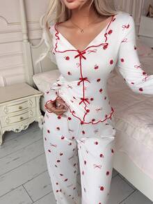 SweetSlumber Women's All-Over Print Long Sleeve Top And Pants Casual Daily Home Pajama Set - Multicolor - View 4
