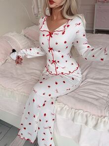 SweetSlumber Women's All-Over Print Long Sleeve Top And Pants Casual Daily Home Pajama Set - Multicolor - View 3