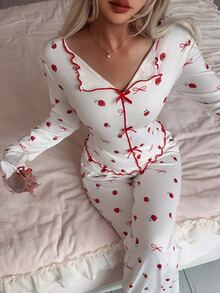 SweetSlumber Women's All-Over Print Long Sleeve Top And Pants Casual Daily Home Pajama Set - Multicolor - View 1
