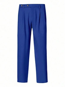 Manfinity Homme Men's Solid Color Casual Straight Leg Pants With Pockets, Versatile For Daily Wear And Travel - Royal Blue - View 5