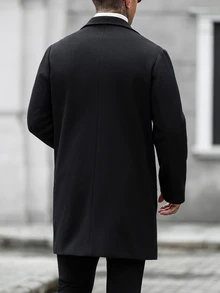 Manfinity CasualCool Men's Solid Color Lapel NeckLong Sleeve Single-Breasted Casual Overcoat - Black - View 2