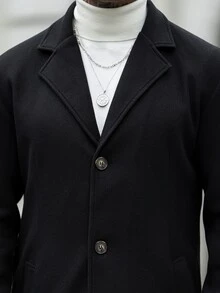 Manfinity CasualCool Men's Solid Color Lapel NeckLong Sleeve Single-Breasted Casual Overcoat - Black - View 6