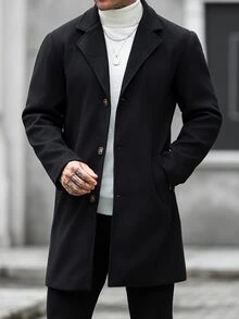 Manfinity CasualCool Men's Solid Color Lapel NeckLong Sleeve Single-Breasted Casual Overcoat - Black - View 4