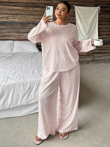 Dazy Plus Ditsy Floral Long Sleeve Pullover Top And Long Pants 2-Piece Set, Cute Spring/Autumn Pajama Loungewear - Pink - View 4