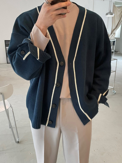 DAZY Men's V-Neck Colorblock Casual Daily Cardigan
