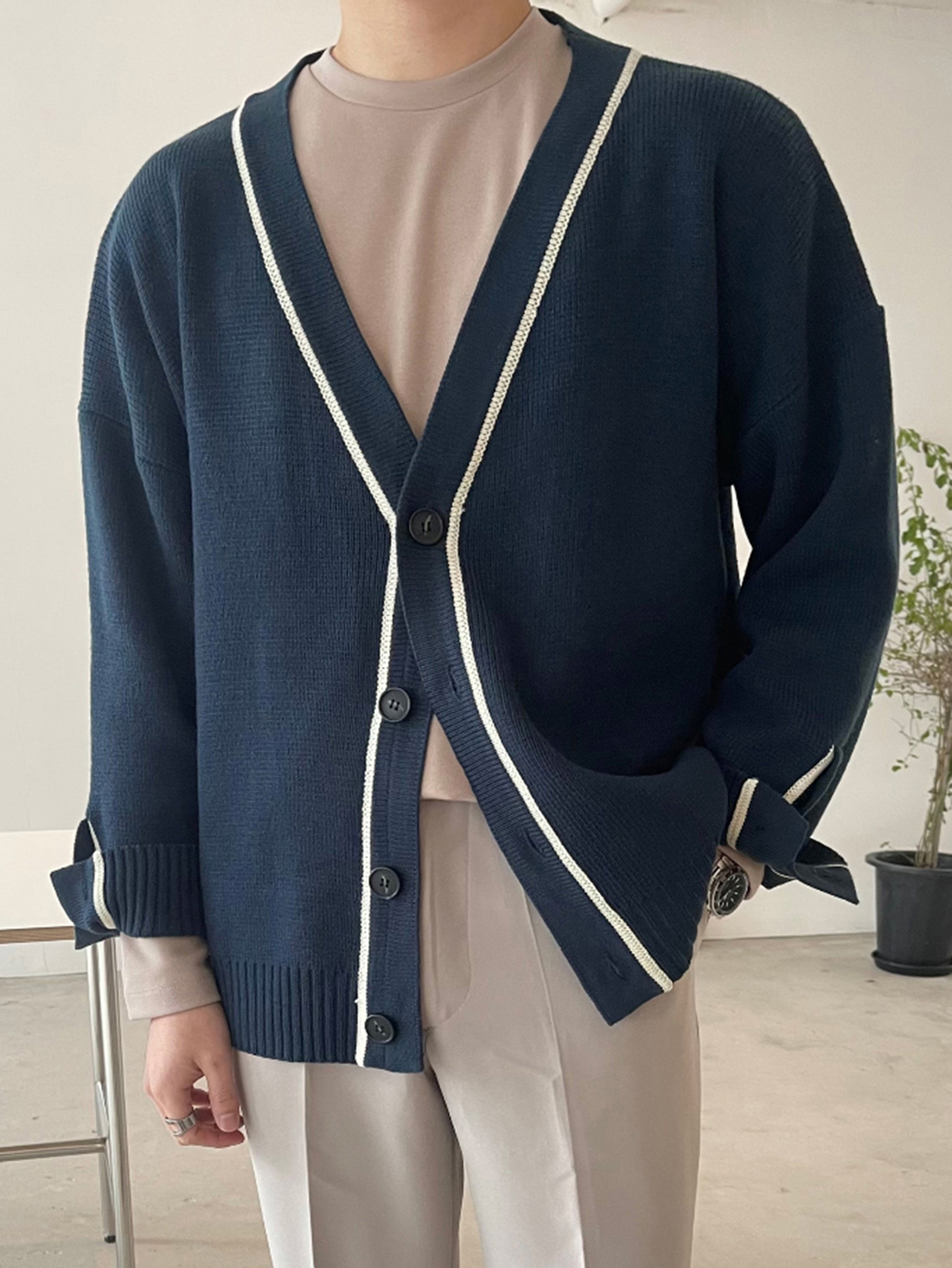 Men's V-Neck Colorblock Casual Daily Cardigan