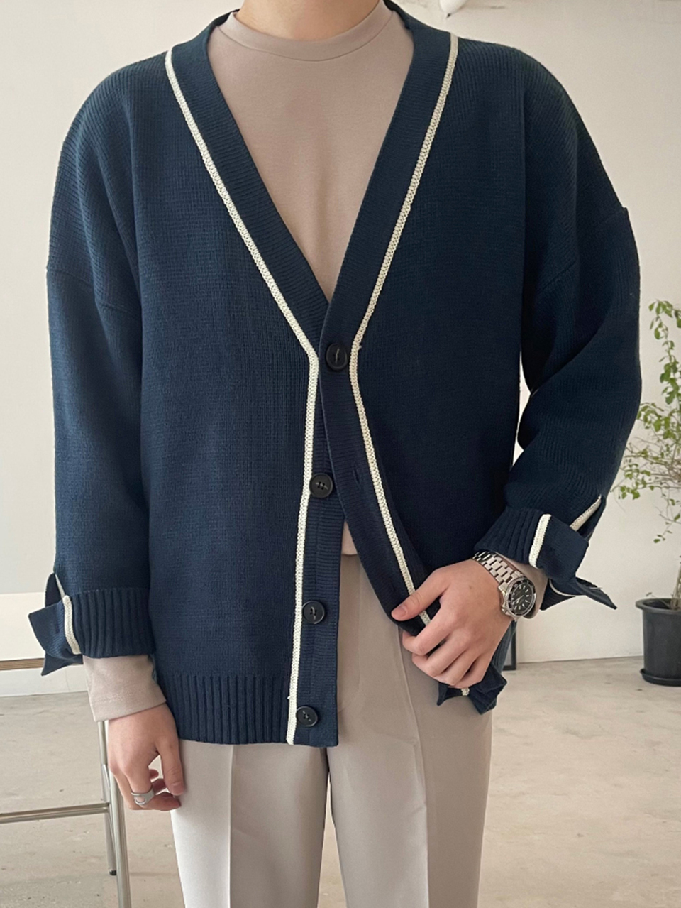 Men's V-Neck Colorblock Casual Daily Cardigan