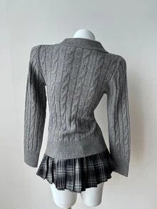 DAZY Women's Lace Patchwork Casual Versatile Daily Long Sleeve Sweater Fall - Grey - View 5