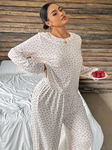 Dazy Plus Ditsy Floral Casual Loose Long Sleeve Top And Pants 2-Piece Set, Home Wear Pajama Set For Spring And Autumn - Apricot - View 4