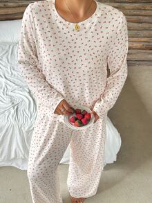 Dazy Plus Ditsy Floral Casual Loose Long Sleeve Top And Pants 2-Piece Set, Home Wear Pajama Set For Spring And Autumn - Apricot - View 8
