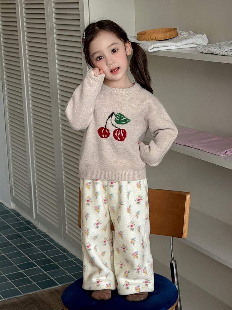 DAZY 嬰兒/幼兒（女童）寬鬆版型全印花韓式花卉舒適居家長褲 秋季 - 杏色 - 查看 6