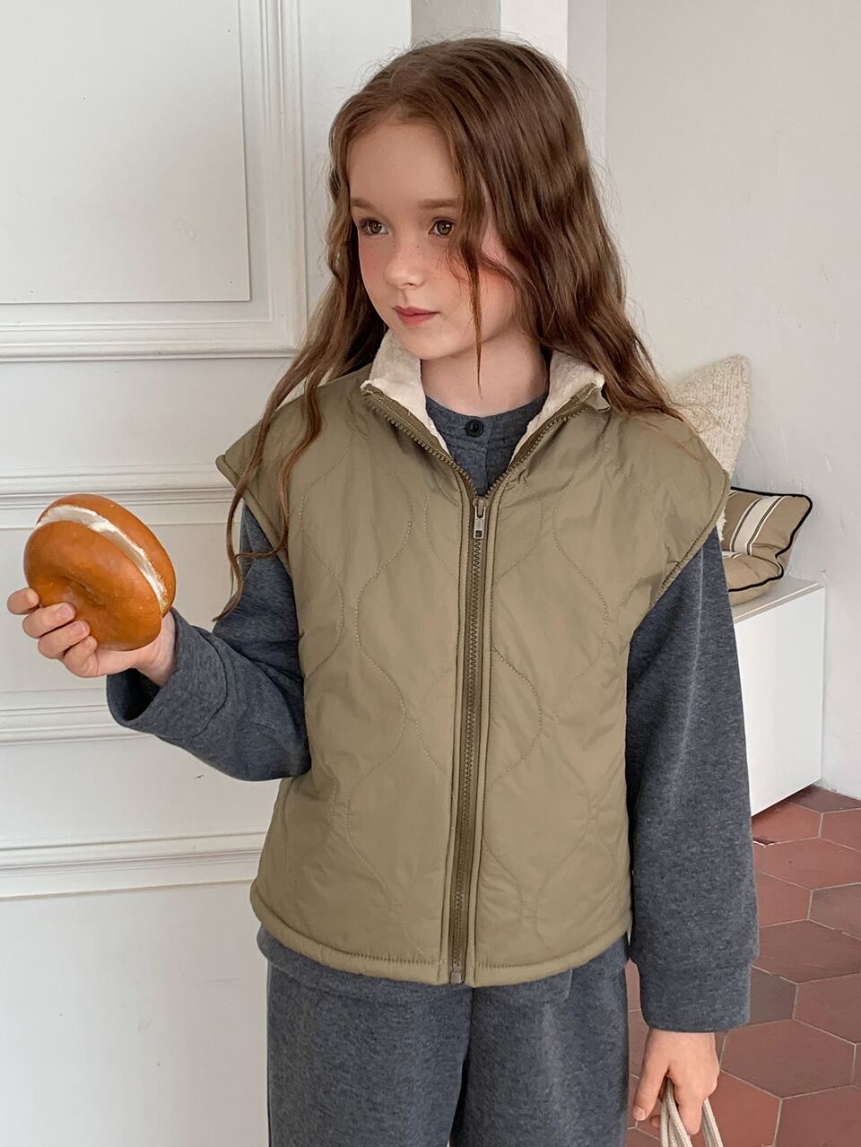 Tween Girl Autumn/Winter Casual Versatile Thermal-Lined Sleeveless Jacket