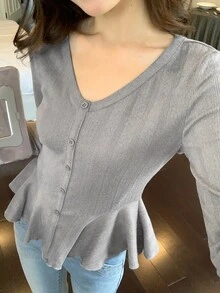 DAZY Women's Bell Sleeve Loungewear Top Fall - Grey - View 8