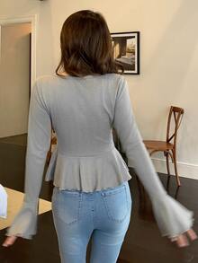 DAZY Women's Bell Sleeve Loungewear Top Fall - Grey - View 2