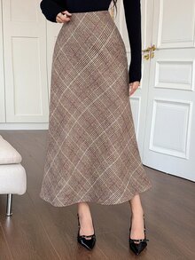 DAZY Women's Plaid Casual Versatile Daily Wear Skirt - Brown - View 4