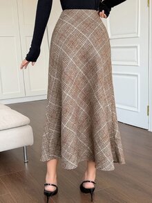 DAZY Women's Plaid Casual Versatile Daily Wear Skirt - Brown - View 2